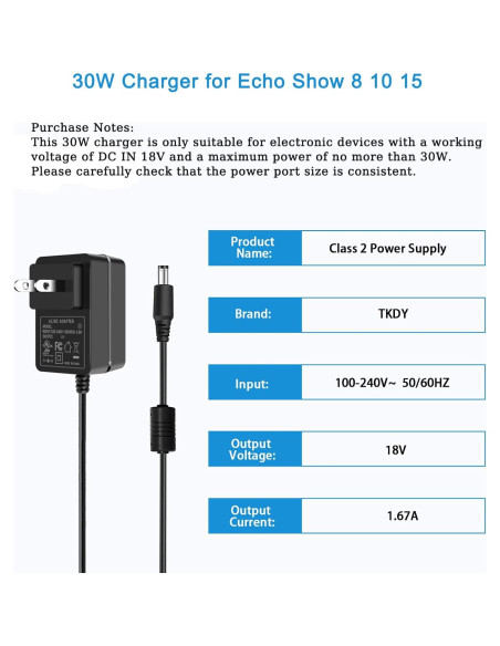 Cargador 30W Tai Ke para Alexa Echo Show y Echo Plus