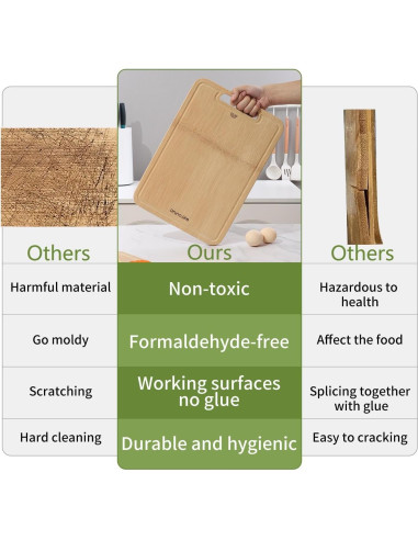 Tabla de Cortar Grande RhinoLife de Bambú 40x28 cm Antimicrobiana