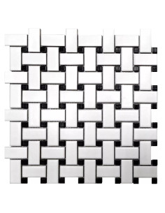 Teja de Porcelana Mosaico Tenedos HTC411 30.48x30.48 cm Negro Blanco Mate