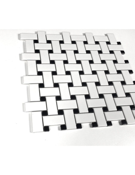 Teja de Porcelana Mosaico Tenedos HTC411 30.48x30.48 cm Negro Blanco Mate Teja de Porcelana Mosaico Tenedos HTC411 30.48x30.48 cm Negro Blanco Mate