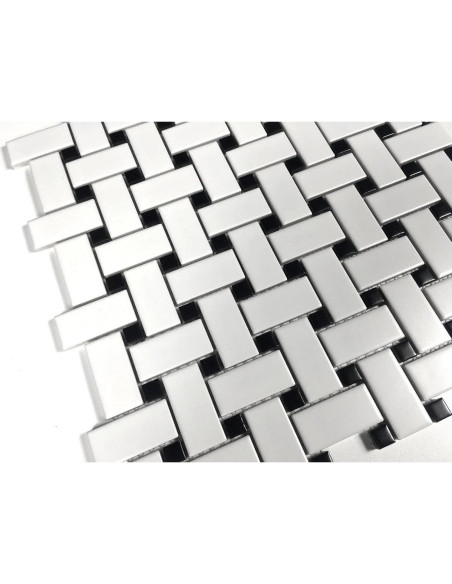 Teja de Porcelana Mosaico Tenedos HTC411 30.48x30.48 cm Negro Blanco Mate Teja de Porcelana Mosaico Tenedos HTC411 30.48x30.48 cm Negro Blanco Mate
