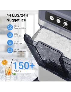 Fabricador de Hielo Nugget Qausou 19.96 kg/día Acero Inoxidable 2