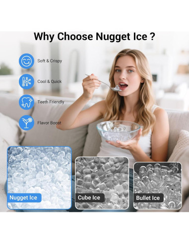 Fabricador de Hielo Nugget Qausou 19.96 kg/día Acero Inoxidable