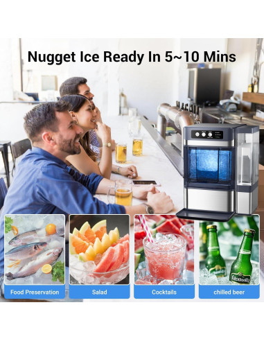 Fabricador de Hielo Nugget Qausou 19.96 kg/día Acero Inoxidable