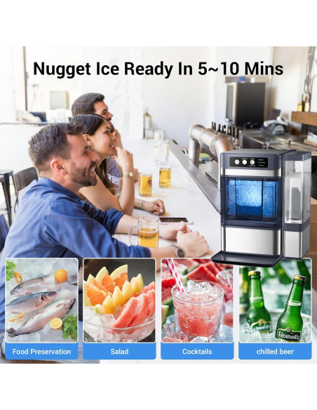 Fabricador de Hielo Nugget Qausou 19.96 kg/día Acero Inoxidable