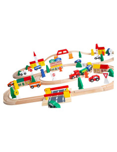 Juego de tren de madera Orbrium 100 piezas con triple bucle