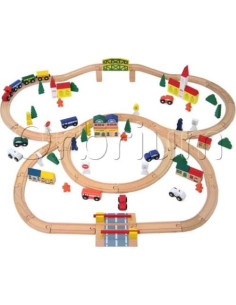 Juego de tren de madera Orbrium 100 piezas con triple bucle 2