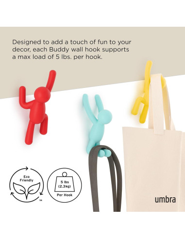 Ganchos de Pared Umbra Buddy Set de 3 Multicolores 2.3 kg