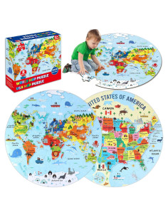 Juegos de Rompecabezas de Piso Mapas del Mundo y EE. UU. 70 Piezas