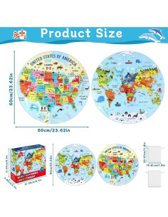 Juegos de Rompecabezas de Piso Mapas del Mundo y EE. UU. 70 Piezas 2