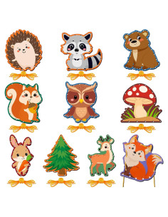 10 Tarjetas de Enhebrado Animales del Bosque Pajean 15x15cm