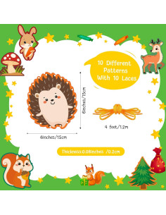10 Tarjetas de Enhebrado Animales del Bosque Pajean 15x15cm 2