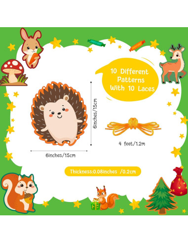 10 Tarjetas de Enhebrado Animales del Bosque Pajean 15x15cm