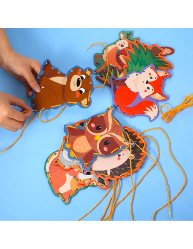 10 Tarjetas de Enhebrado Animales del Bosque Pajean 15x15cm