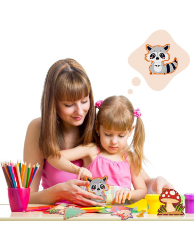 10 Tarjetas de Enhebrado Animales del Bosque Pajean 15x15cm