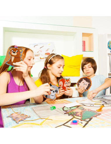 10 Tarjetas de Enhebrado Animales del Bosque Pajean 15x15cm