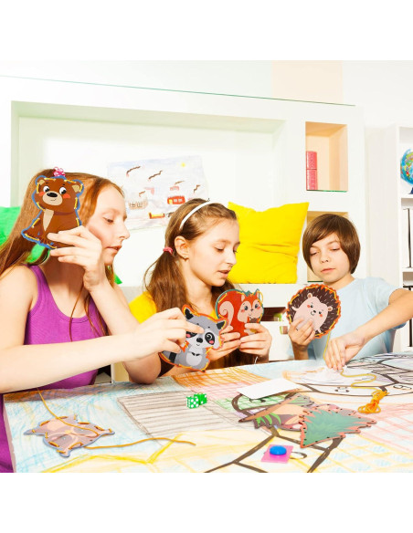 10 Tarjetas de Enhebrado Animales del Bosque Pajean 15x15cm