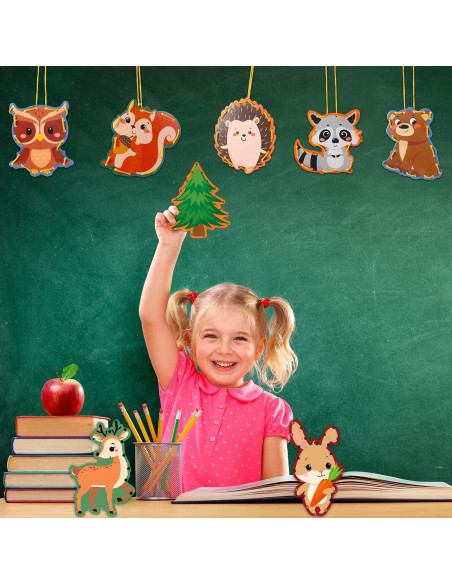 10 Tarjetas de Enhebrado Animales del Bosque Pajean 15x15cm