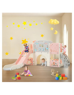 Tobogán para Niños 11 en 1 Hevaotry Rosa con Aro de Baloncesto