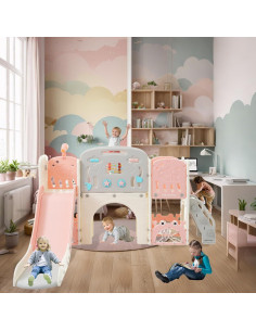 Tobogán para Niños 11 en 1 Hevaotry Rosa con Aro de Baloncesto 2