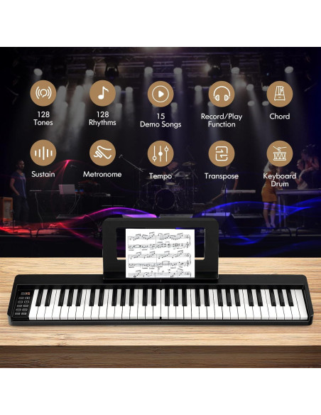 Teclado de Piano Plegable Costzon 61 Teclas Negro Portátil