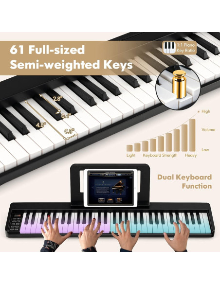 Teclado de Piano Plegable Costzon 61 Teclas Negro Portátil
