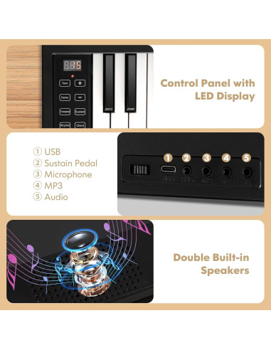 Teclado de Piano Plegable Costzon 61 Teclas Negro Portátil