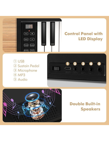 Teclado de Piano Plegable Costzon 61 Teclas Negro Portátil