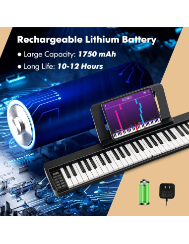 Teclado de Piano Plegable Costzon 61 Teclas Negro Portátil
