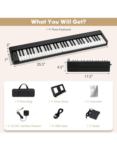 Teclado de Piano Plegable Costzon 61 Teclas Negro Portátil