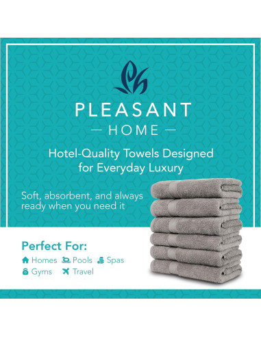 Juego de 6 Toallas de Baño Pleasant Home 100% Algodón Gris