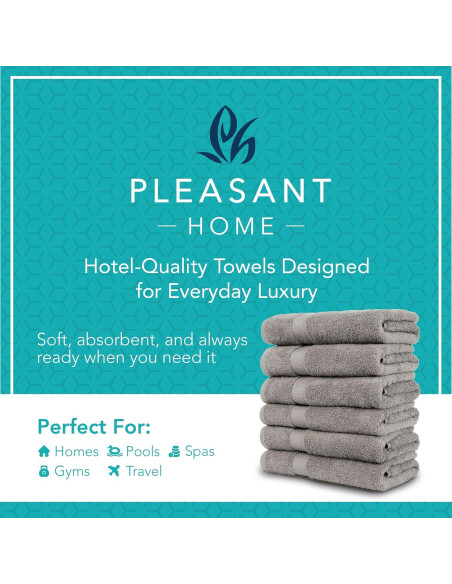 Juego de 6 Toallas de Baño Pleasant Home 100% Algodón Gris