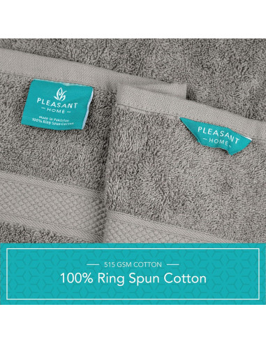 Juego de 6 Toallas de Baño Pleasant Home 100% Algodón Gris
