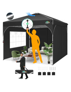 Carpa Plegable COBIZI 10x10 Negra con 3 Paredes Laterales