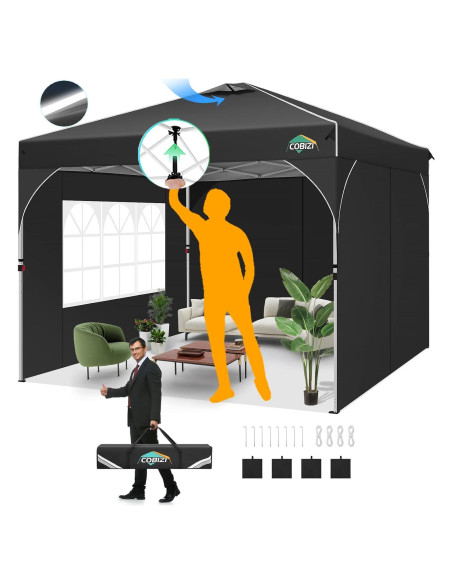 Carpa Plegable COBIZI 10x10 Negra con 3 Paredes Laterales