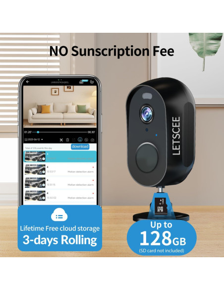 Cámara de Seguridad Inalámbrica LETSCEE 2K con Audio y Visión Nocturna