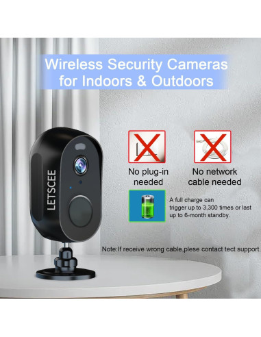 Cámara de Seguridad Inalámbrica LETSCEE 2K con Audio y Visión Nocturna