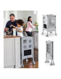 Torre de Ayuda en la Cocina GuíaCraft Clásica Plegable Gris