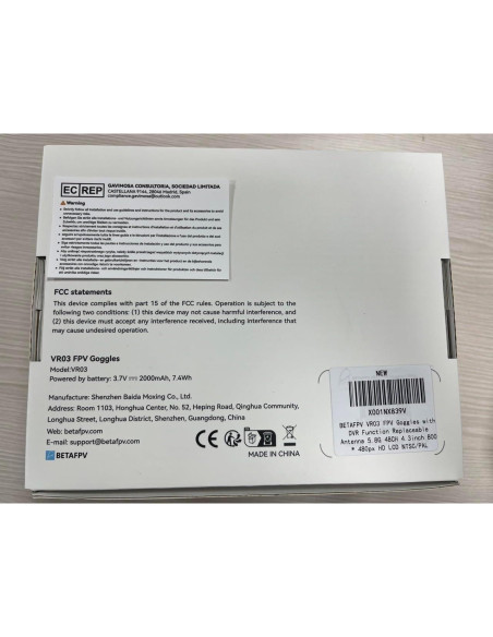 Gafas FPV BETAFPV VR03 4.3" HD 800x480 DVR Antena 5.8G