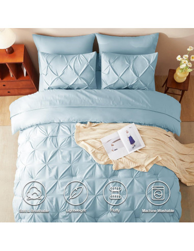 Conjunto de Edredón CozyLux Reina 7 Piezas Azul Claro