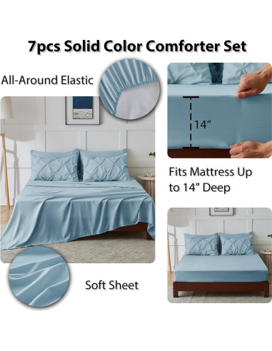 Conjunto de Edredón CozyLux Reina 7 Piezas Azul Claro