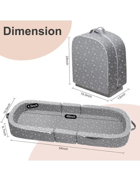 Cama de viaje plegable REAWUL para niños, 58.4x22.9cm, Gris