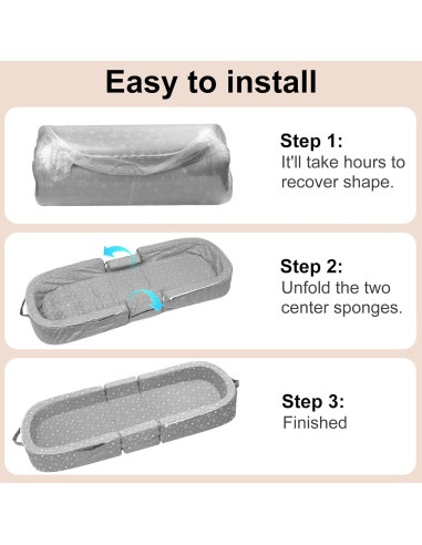 Cama de viaje plegable REAWUL para niños, 58.4x22.9cm, Gris