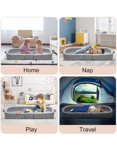 Cama de viaje plegable REAWUL para niños, 58.4x22.9cm, Gris