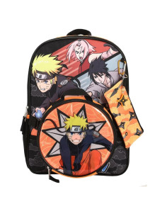 Conjunto Mochila 5 Piezas Naruto Anime Naranja y Negro