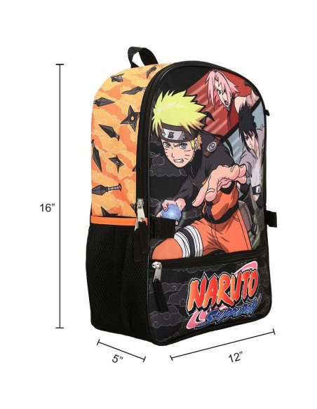 Conjunto Mochila 5 Piezas Naruto Anime Naranja y Negro
