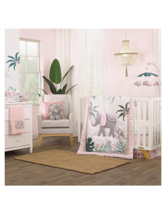 Juego de Cuna NoJo Princesa Tropical 4 Piezas Rosa y Verde