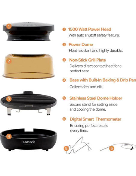 Horno de Parrilla Nuwave Primo 1500W, Termómetro Digital, 4.08kg