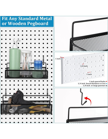 Conjunto de Cestas de Metal para Pegboard Shimeyao 4 Pcs