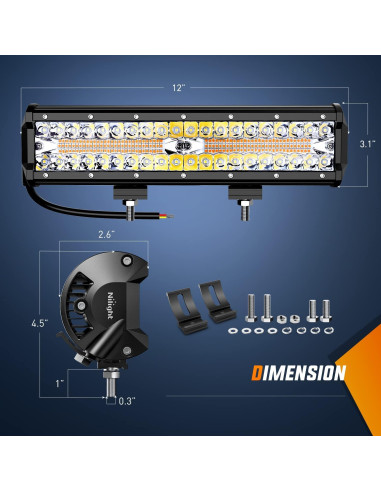 Barra de Luz LED Nilight 30 cm 300W 6 Modos Estroboscópica